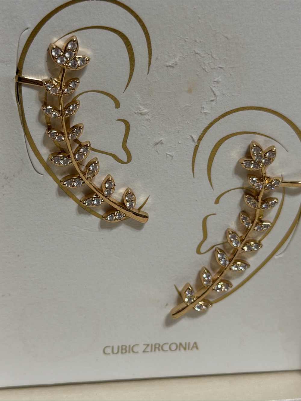 Crawler Earrings - Gold Persimmon Gold Cubic Zirconia Leaf Ear